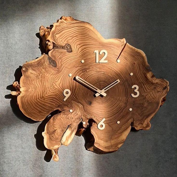 Luxury wooden wall clock with sunburst radial design and brass inlay